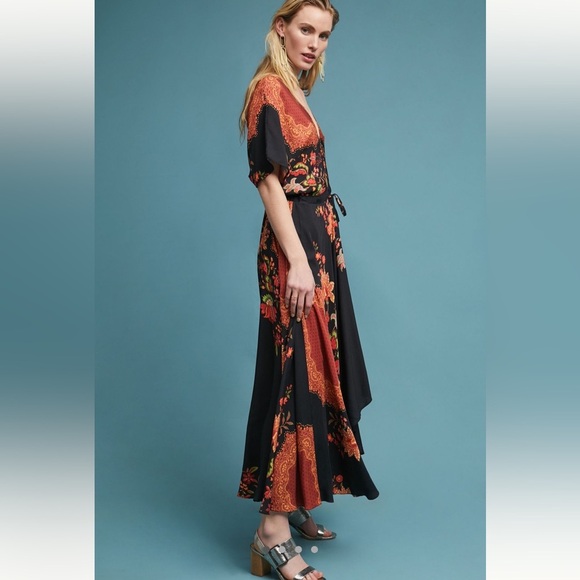 Anthropologie Farm Rio Marlow Floral Scroll Tropical Maxi Flowy Dress XS NWT - Picture 3 of 7